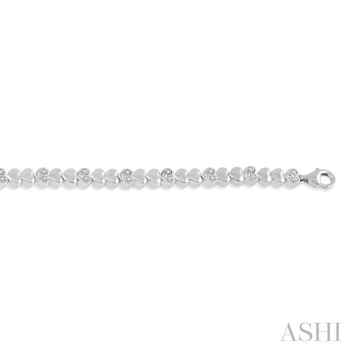 Silver Puffed Heart Shape Diamond Bracelet