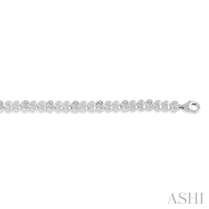 Silver Puffed Heart Shape Diamond Bracelet