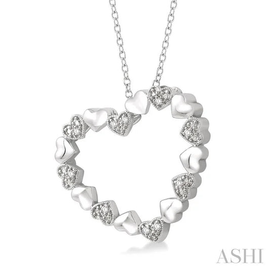 Silver Puffed Heart Shape Diamond Pendant