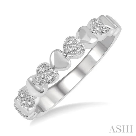 Silver Puffed Heart Shape Diamond Band