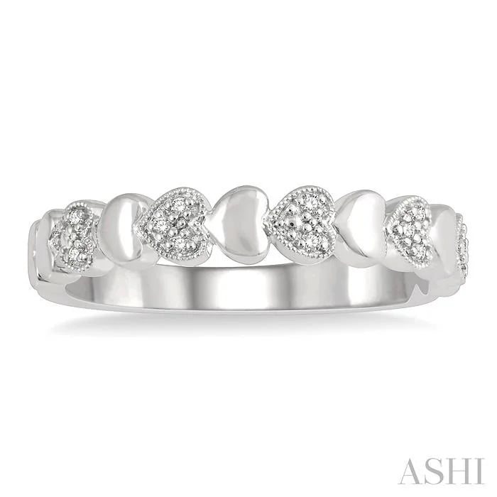 Silver Puffed Heart Shape Diamond Band