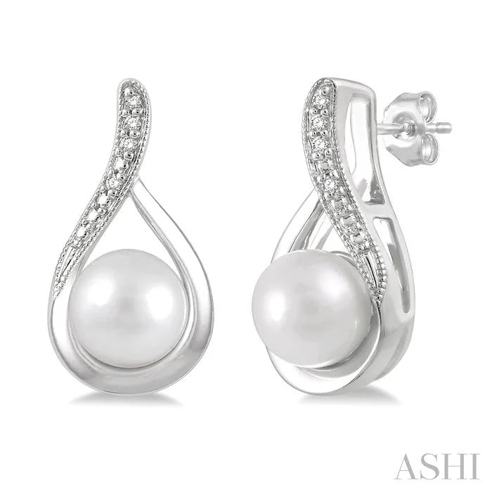 Silver Pearl Diamond Earrings