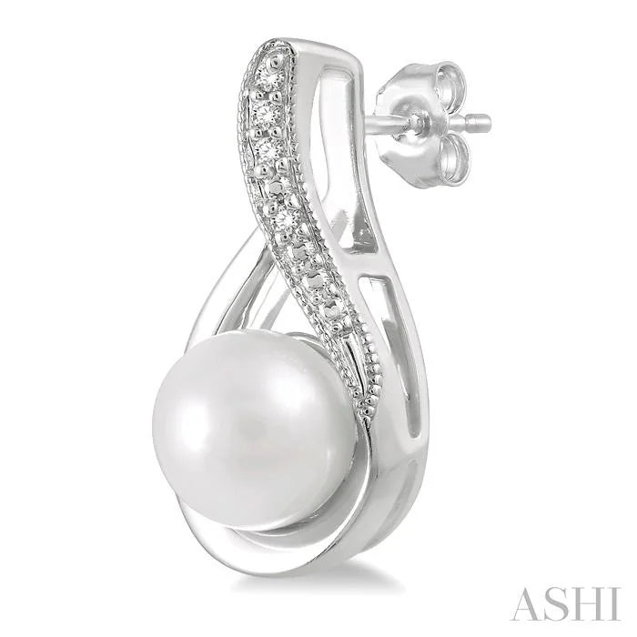 Silver Pearl Diamond Earrings