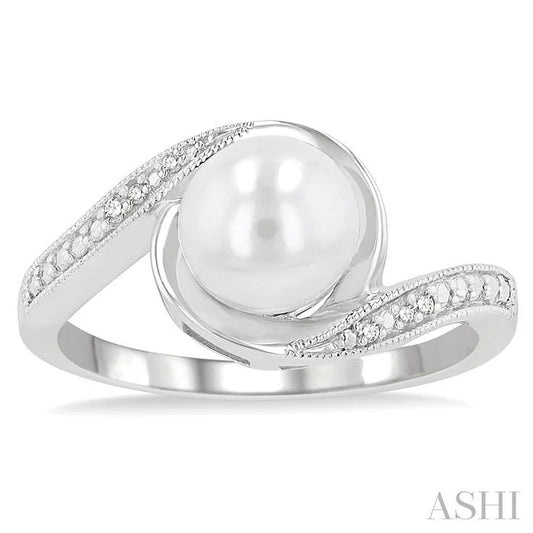 Silver Pearl Diamond Ring