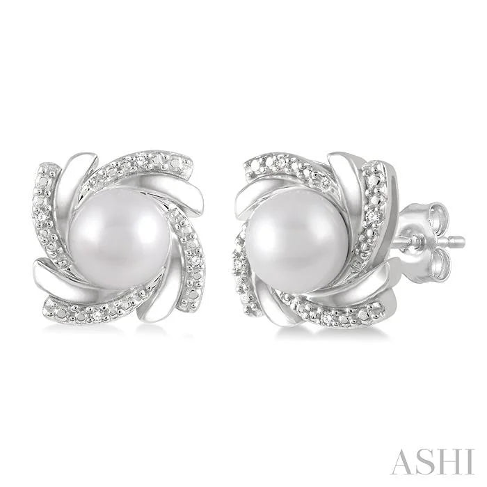 Silver Pearl Swirl Diamond Earrings