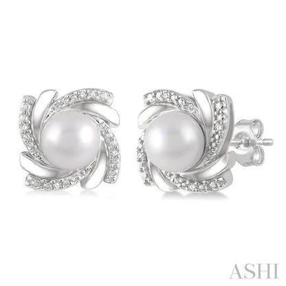 Silver Pearl Swirl Diamond Earrings