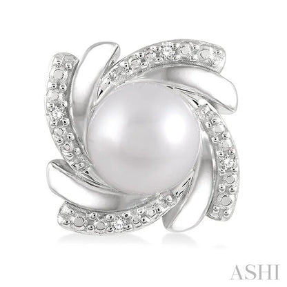 Silver Pearl Swirl Diamond Earrings