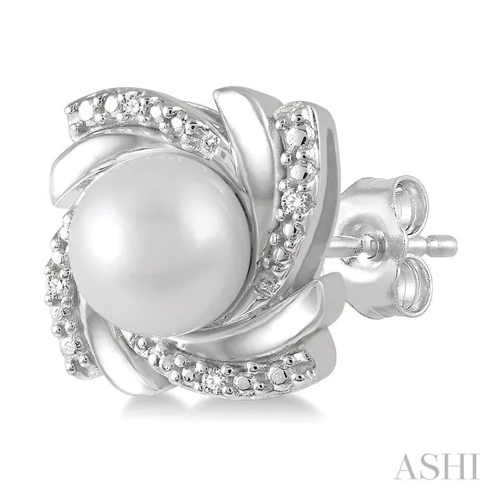 Silver Pearl Swirl Diamond Earrings