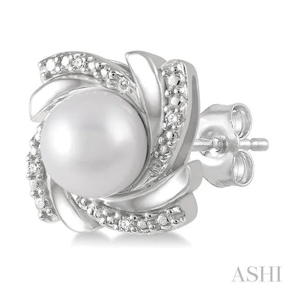 Silver Pearl Swirl Diamond Earrings