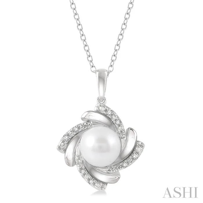 Silver Pearl Swirl Diamond Pendant