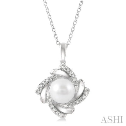 Silver Pearl Swirl Diamond Pendant