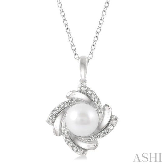 Silver Pearl Swirl Diamond Pendant