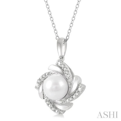 Silver Pearl Swirl Diamond Pendant