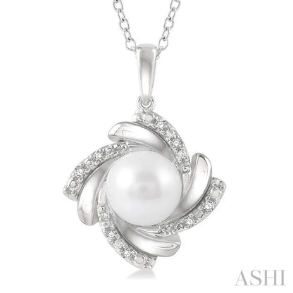 Silver Pearl Swirl Diamond Pendant