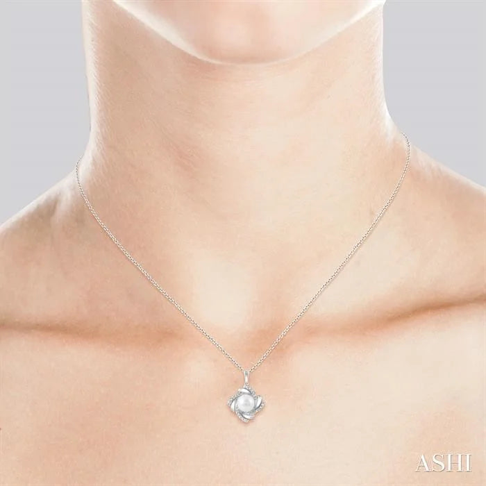 Silver Pearl Swirl Diamond Pendant