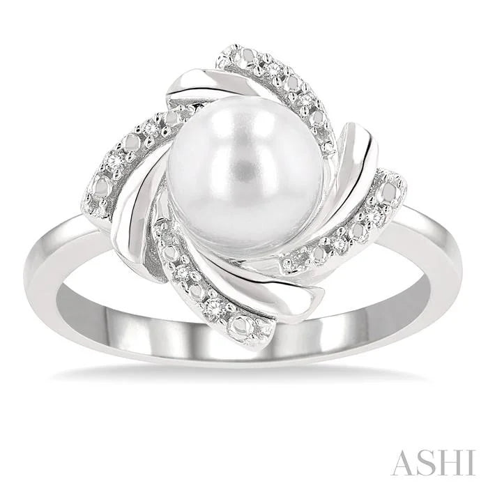Silver Pearl Swirl Diamond Ring