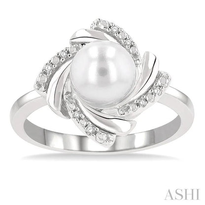 Silver Pearl Swirl Diamond Ring