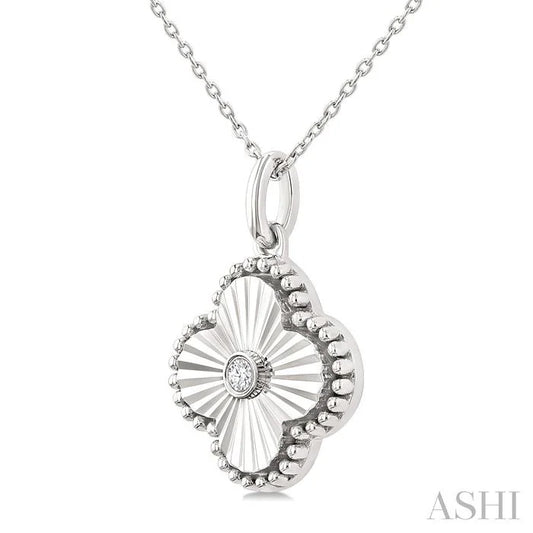 Silver Clover Fluted Medallion Petite Diamond Fashion Pendant