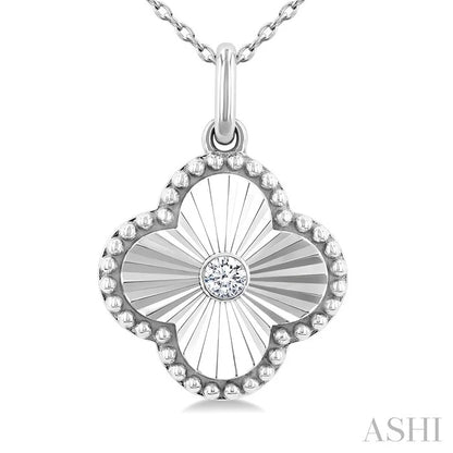 Silver Clover Fluted Medallion Petite Diamond Fashion Pendant