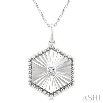 Silver Hexagon Shape Fluted Medallion Diamond Pendant