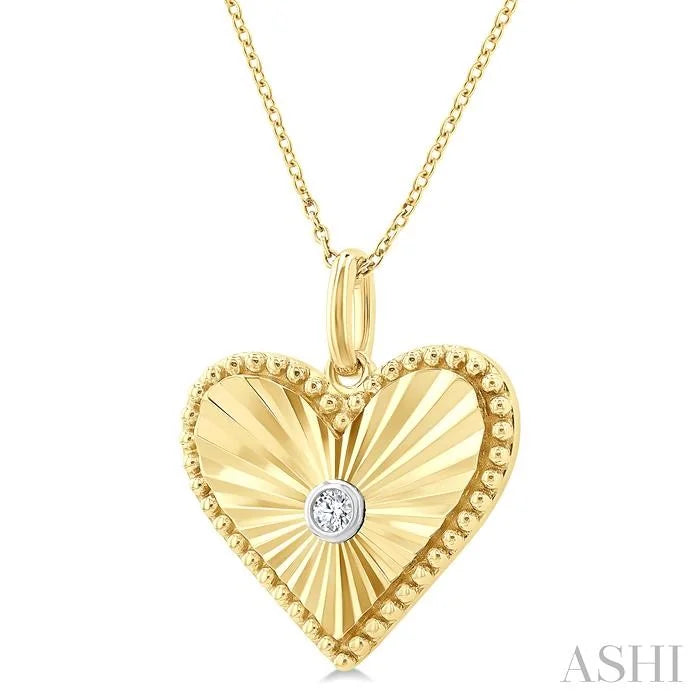 Gold Vermeil Heart Shape Fluted Medallion Diamond Pendant