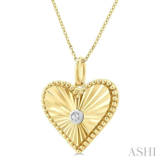 Gold Vermeil Heart Shape Fluted Medallion Diamond Pendant