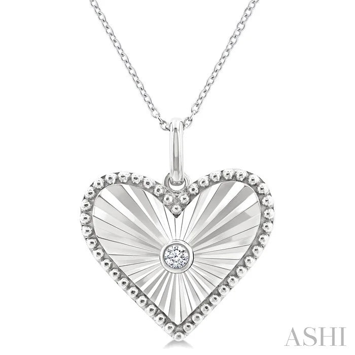 Silver Heart Shape Fluted Medallion Diamond Pendant
