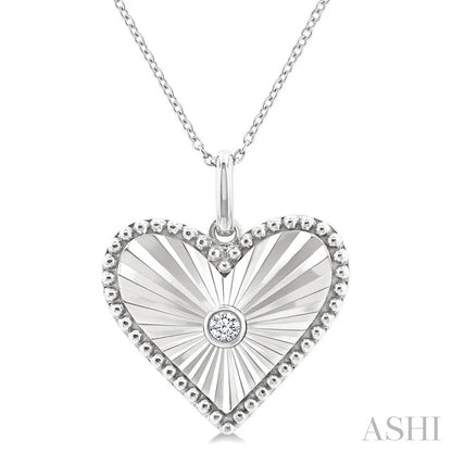 Silver Heart Shape Fluted Medallion Diamond Pendant