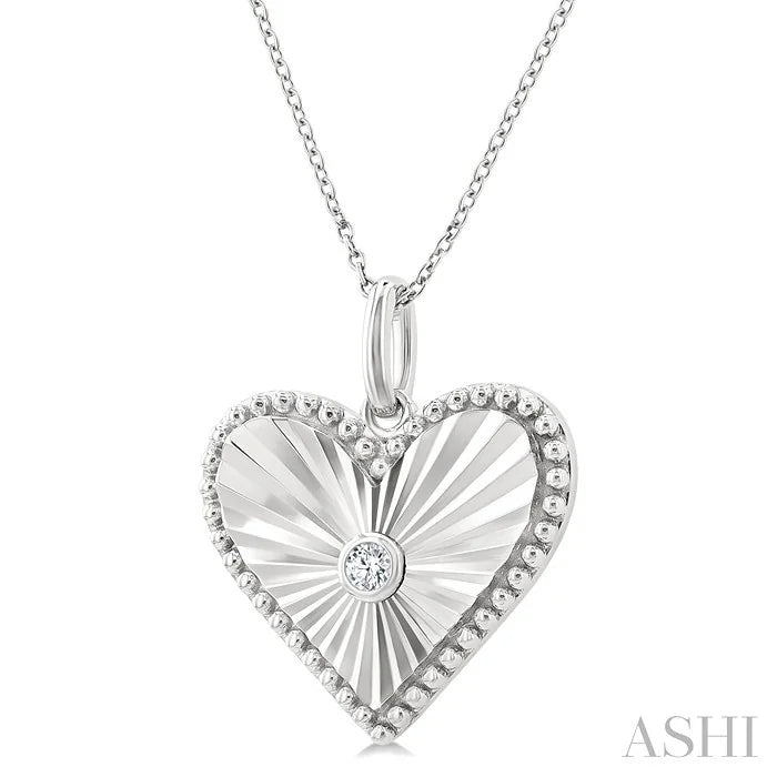 Silver Heart Shape Fluted Medallion Diamond Pendant