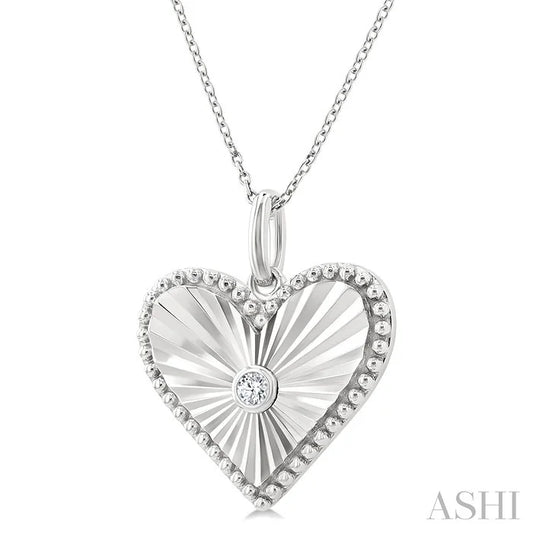 Silver Heart Shape Fluted Medallion Diamond Pendant