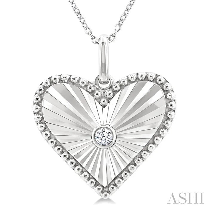 Silver Heart Shape Fluted Medallion Diamond Pendant