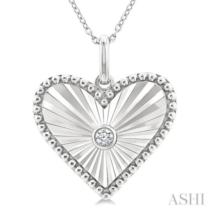 Silver Heart Shape Fluted Medallion Diamond Pendant
