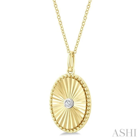 Gold Vermeil Oval Shape Fluted Medallion Diamond Pendant