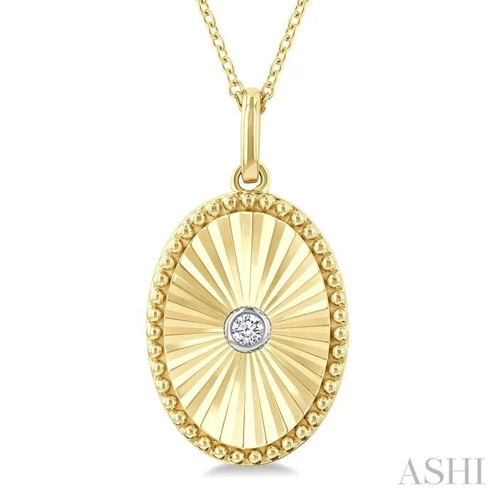 Gold Vermeil Oval Shape Fluted Medallion Diamond Pendant