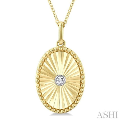 Gold Vermeil Oval Shape Fluted Medallion Diamond Pendant