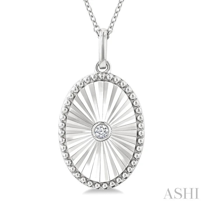 Silver Oval Shape Fluted Medallion Diamond Pendant
