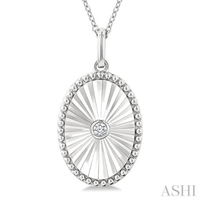 Silver Oval Shape Fluted Medallion Diamond Pendant