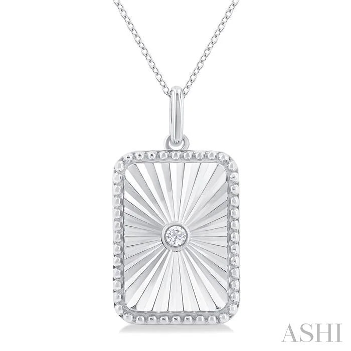 Silver Rectangular Shape Fluted Medallion Diamond Pendant