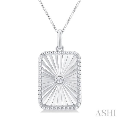 Silver Rectangular Shape Fluted Medallion Diamond Pendant
