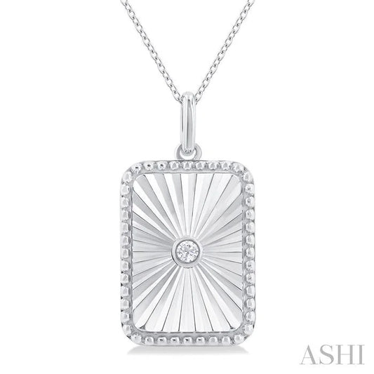 Silver Rectangular Shape Fluted Medallion Diamond Pendant