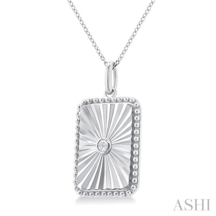 Silver Rectangular Shape Fluted Medallion Diamond Pendant