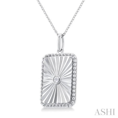 Silver Rectangular Shape Fluted Medallion Diamond Pendant