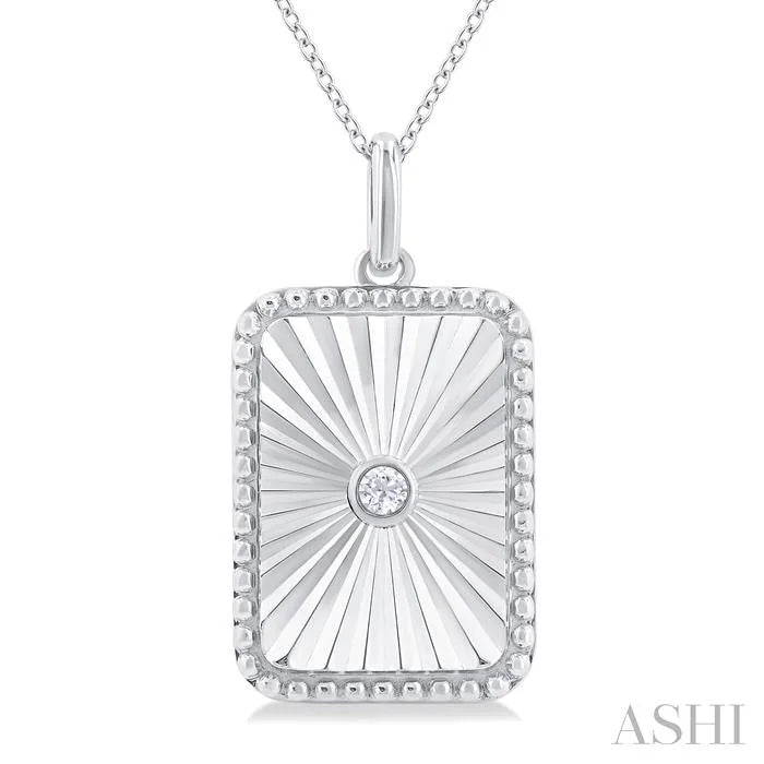 Silver Rectangular Shape Fluted Medallion Diamond Pendant