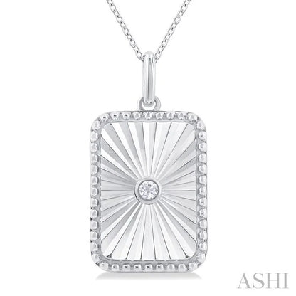 Silver Rectangular Shape Fluted Medallion Diamond Pendant