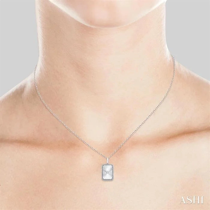 Silver Rectangular Shape Fluted Medallion Diamond Pendant