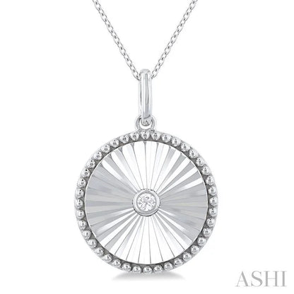 Silver Circle Shape Fluted Medallion Diamond Pendant
