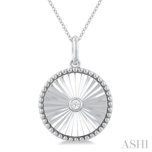 Silver Circle Shape Fluted Medallion Diamond Pendant