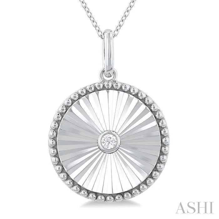 Silver Circle Shape Fluted Medallion Diamond Pendant