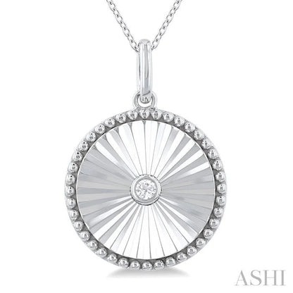 Silver Circle Shape Fluted Medallion Diamond Pendant