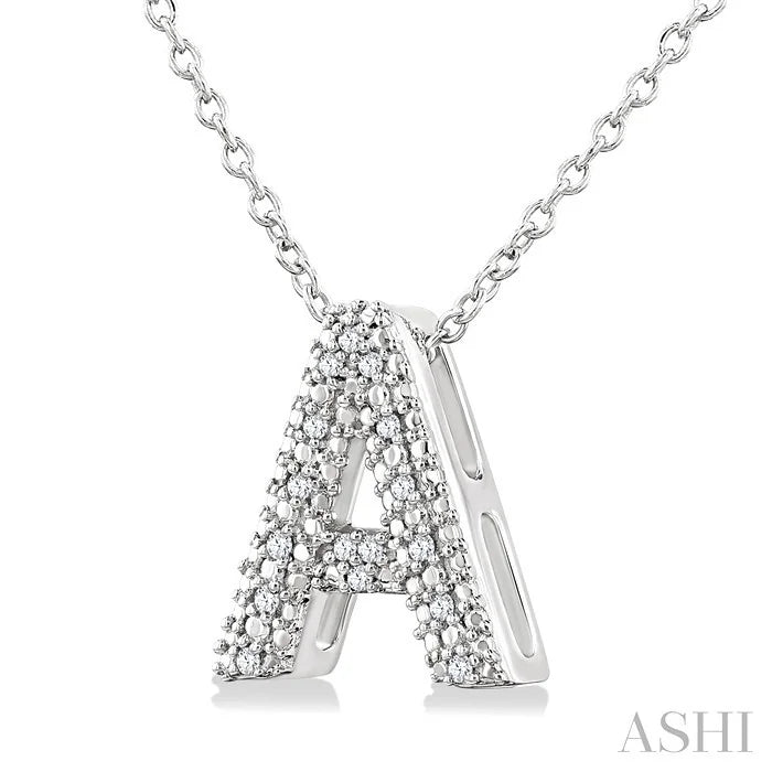 Silver Bubble 'A' Initial Diamond Pendant
